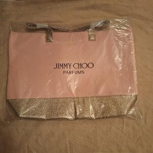 Jimmy Choo Pink Tote with Gold Glitter Base